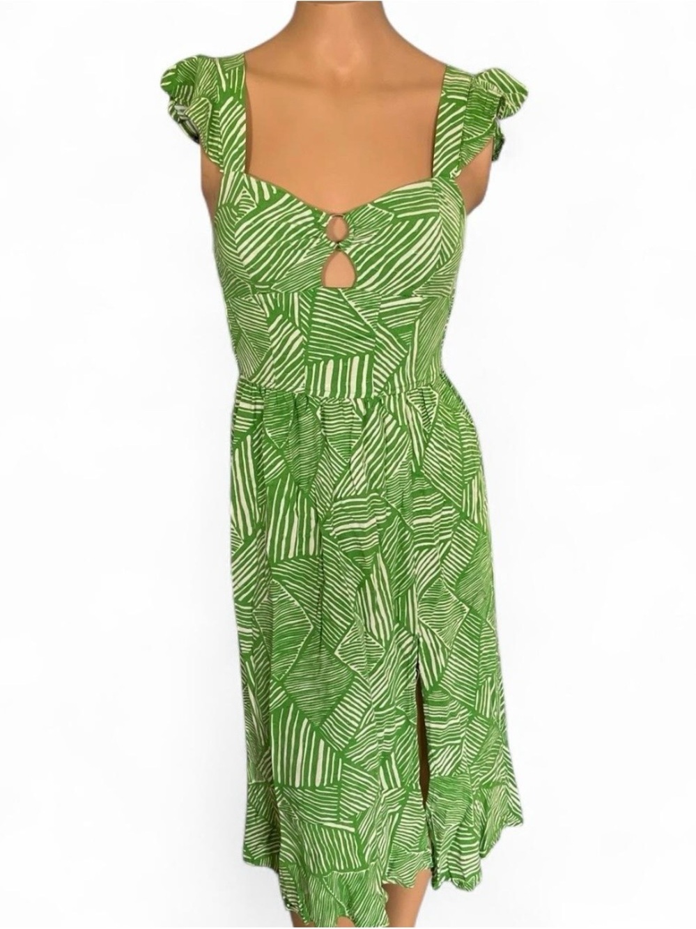 Band of the Free Green Tropical Cutout Midi Dress XS